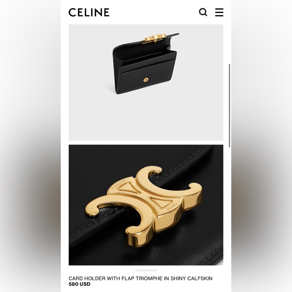 Celine Card Holder With Flap Triomphe in Shiny Calfskin